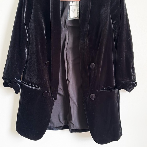 NWT Express Velvet Double Breasted Ruched Sleeve Oversized Open Blazer s… - Picture 4 of 6
